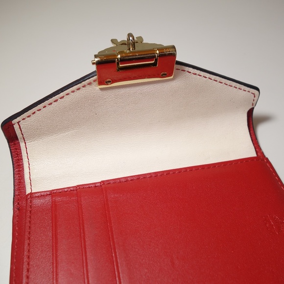 MCM Patricia Three Fold Brown & Red Visetos Leather Push Lock Wallet, Sz Medium - Picture 11 of 16